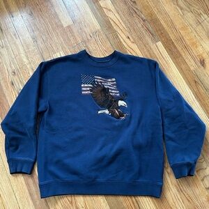 Croft & Barrow Americana Eagle Flag Embroidered Navy Blue Crewneck Pullover